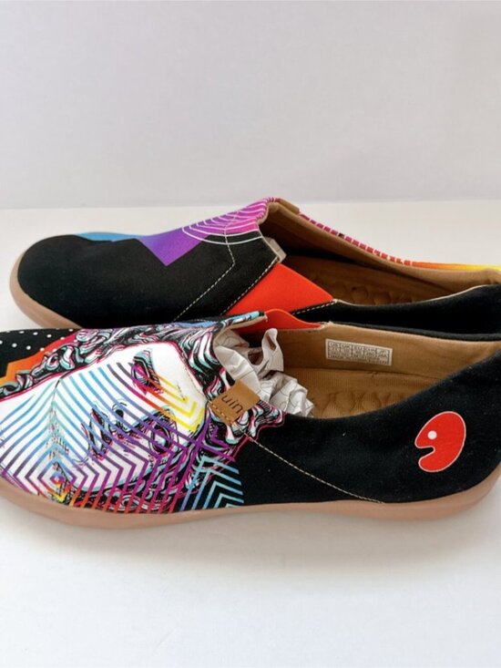 UIN Men’s Size 11 Artistic Face Slip-On Shoes Black Canvas Comfort Flats main image 5